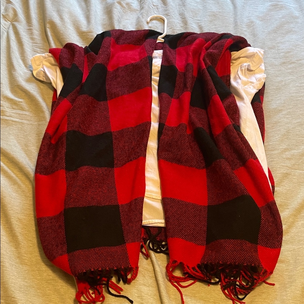 Red and Black Buffalo Plaid Blanket Shawl